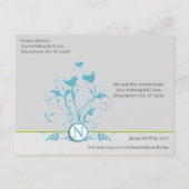 Aqua Blue Birds Hearts bruiloft uitnodiging Briefk Briefkaart (Achterkant)