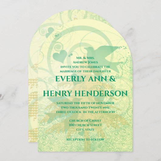 Aqua Blue Birds & Pine Trees Huwelijksuitnodiginge Kaart (Voorkant / Achterkant)