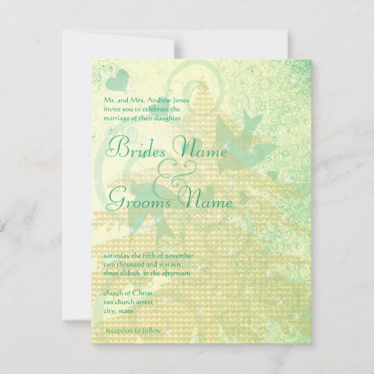 Aqua Blue Birds & Swirls Wedding Invitations (Devant)