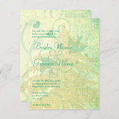 Aqua Blue Birds & Swirls Wedding Invitations Kaart (Voorkant / Achterkant)