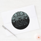Aqua Blue & Black Damask Adreslabel Sticker (Envelop)