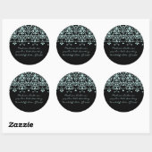 Aqua Blue & Black Damask Adreslabel Sticker (Vel)