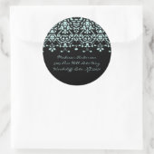 Aqua Blue & Black Damask Adreslabel Sticker (Tas)