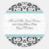 Aqua Blue Black Damask Adresse Mariage Stickers (Devant)