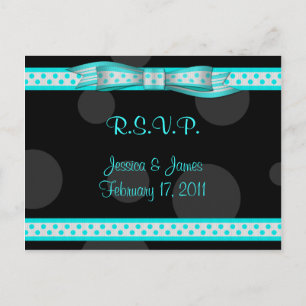 Aqua Blue Black Polka Dot Ribbon RSVP Briefkaart