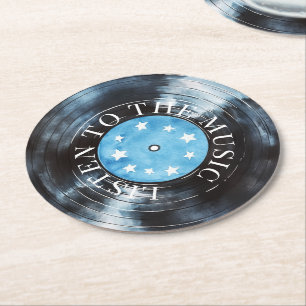 Aqua Blue Black Record Muziek Ronde Kartonnen Onderzetter