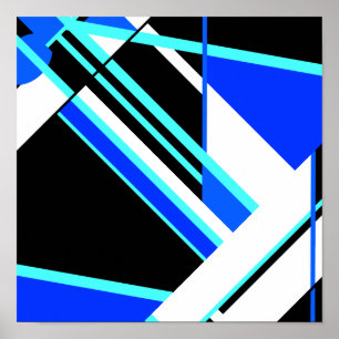 Aqua Blue Black White Diagonaal geometrisch ontwer Poster