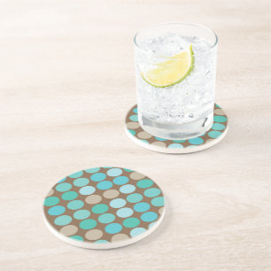 Aqua Blue, Blauwgroen en bruin Stip Modern Patroon Zandsteen Onderzetter