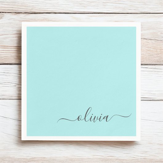 Aqua Blue Blauwgroen Girly Script Monogram Name Mo Servet