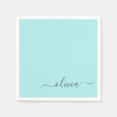 Aqua Blue Blauwgroen Girly Script Monogram Name Mo Servet (Voorkant)