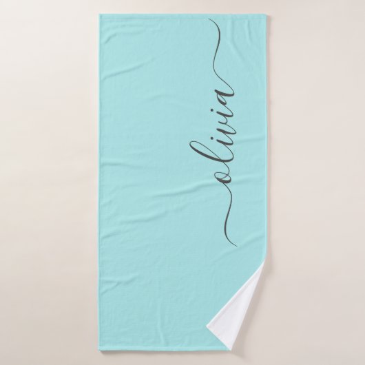Aqua Blue Blauwgroen modern script meisjesmonogram Badhanddoek (Badhanddoek)