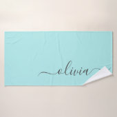 Aqua Blue Blauwgroen modern script meisjesmonogram Badhanddoek (Badhanddoek)