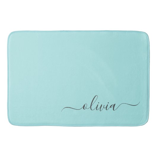Aqua Blue Blauwgroen modern script meisjesmonogram Badmat (Voorkant)