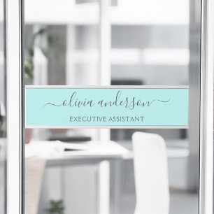 Aqua Blue Blauwgroen modern script meisjesmonogram Deurbordje