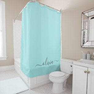 Aqua Blue Blauwgroen modern script meisjesmonogram Douchegordijn