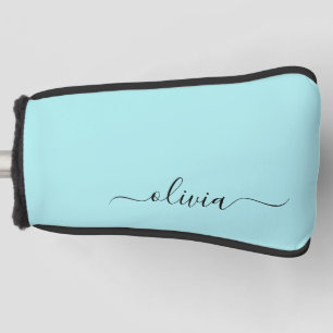 Aqua Blue Blauwgroen modern script meisjesmonogram Golfheadcover