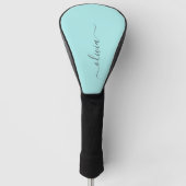 Aqua Blue Blauwgroen modern script meisjesmonogram Golfheadcover (Voorkant)