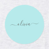 Aqua Blue Blauwgroen modern script meisjesmonogram Labels (Design 2)