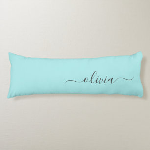 Aqua Blue Blauwgroen modern script meisjesmonogram Lichaamskussen