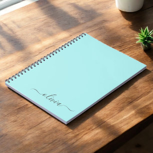 Aqua Blue Blauwgroen modern script meisjesmonogram Notitieboek