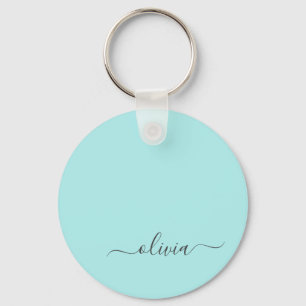 Aqua Blue Blauwgroen modern script meisjesmonogram Sleutelhanger
