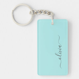 Aqua Blue Blauwgroen modern script meisjesmonogram Sleutelhanger
