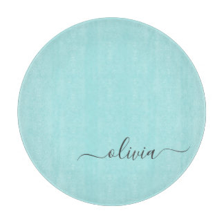 Aqua Blue Blauwgroen modern script meisjesmonogram Snijplank