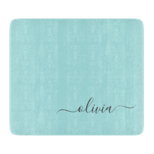 Aqua Blue Blauwgroen modern script meisjesmonogram Snijplank