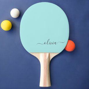 Aqua Blue Blauwgroen modern script meisjesmonogram Tafeltennisbatje
