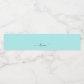 Aqua Blue Blauwgroen modern script meisjesmonogram Waterfles Etiket (Enkel label)