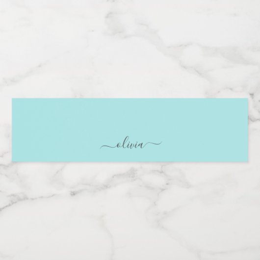 Aqua Blue Blauwgroen modern script meisjesmonogram Waterfles Etiket (Enkel label)