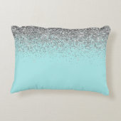 Aqua Blue Blauwgroen Silver Glitter Monogram Accent Kussen (Achterkant)