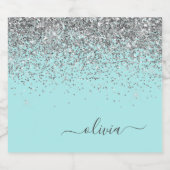 Aqua Blue Blauwgroen Silver Glitter Monogram Bier Etiket (Enkel label)