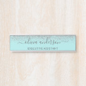 Aqua Blue Blauwgroen Silver Glitter Monogram Deurbordje (Voorkant)