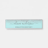 Aqua Blue Blauwgroen Silver Glitter Monogram Deurbordje (Voorkant)