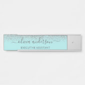 Aqua Blue Blauwgroen Silver Glitter Monogram Deurbordje (Voorkant)