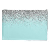 Aqua Blue Blauwgroen Silver Glitter Monogram Kussensloop (Achterkant)