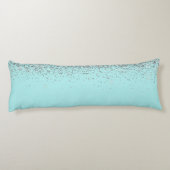 Aqua Blue - Blauwgroen Silver Glitter Monogram Lichaamskussen (Achterkant)