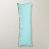 Aqua Blue - Blauwgroen Silver Glitter Monogram Lichaamskussen (Achterkant (Verticaal))