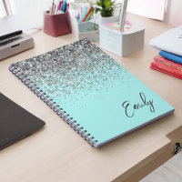 Aqua Blue Blauwgroen Silver Glitter Monogram