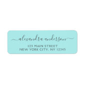 Aqua Blue Blauwgroen Silver Script Typography Wedd Etiket (Voorkant)