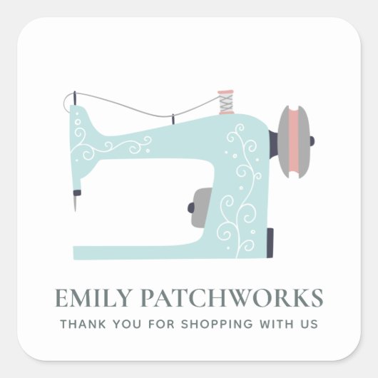 AQUA BLUE BLUSH NAAIMACHINE DANK U WINKELEN VIERKANTE STICKER (Voorkant)
