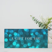 Aqua Blue Bokeh Lights Silver Cadeaubon (Staand voorkant)