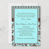 Aqua Blue Brown blanc rayé Damas Invitation II (Dos)