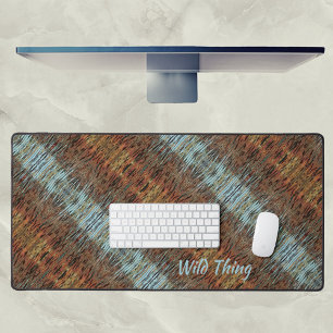 Aqua Blue Brown en Oranje Wild Abstract Bureaumat