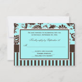 Aqua Blue, Bruin, White Striped Damask Reply Kaart (Achterkant)