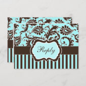 Aqua Blue, Bruin, White Striped Damask Reply Kaart (Voorkant / Achterkant)