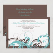 Aqua Blue, bruine Floral Wedding Invitation Kaart (Voorkant / Achterkant)