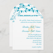 Aqua Blue Bunting Pennant Invitations de mariage (Devant / Derrière)