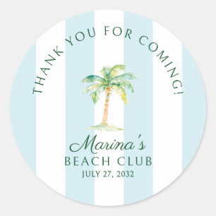Aqua Blue Cabana Stripes Palm Beach Club Bedankt Ronde Sticker